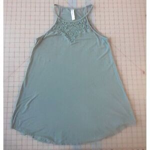 Zenana Premium Womens Small Blue Green Tank Tunic Top Lace Neck‎ Area